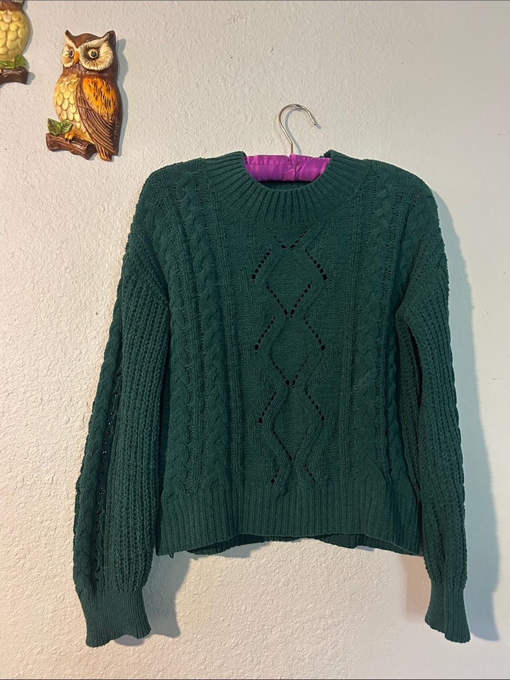 No Boundaries Dark Green Cable Knit Crewneck Sweater